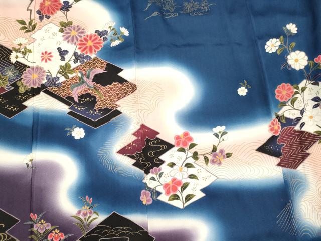 平和屋着物■訪問着　松皮菱飛鳥花文　暈し染め　金彩　正絹　逸品　CABM0903oy