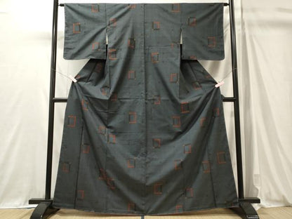 平和屋着物■本場大島紬　7マルキ　幾何学文　正絹　逸品　未使用　CABM0906oy