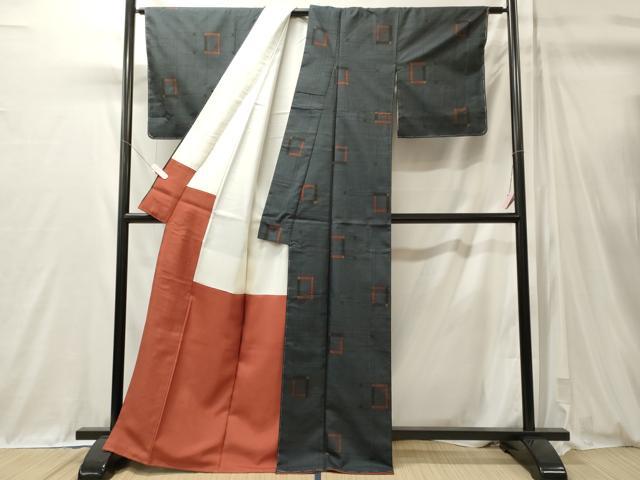 平和屋着物■本場大島紬　7マルキ　幾何学文　正絹　逸品　未使用　CABM0906oy