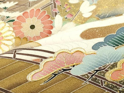 平和屋着物■豪華黒留袖　駒刺繍　渡り橋花松文　暈し染め　金彩　正絹　逸品　CABM0921oy