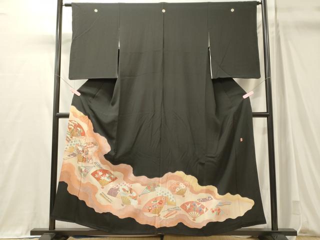 平和屋着物■豪華黒留袖　刺繍　扇面飛鶴花文　金彩　正絹　逸品　CABM0923oy