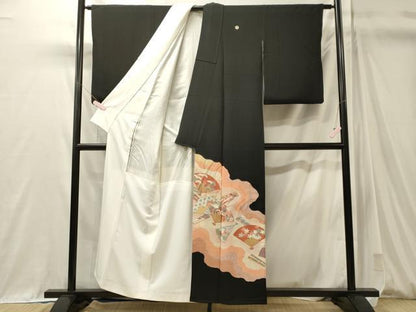 平和屋着物■豪華黒留袖　刺繍　扇面飛鶴花文　金彩　正絹　逸品　CABM0923oy