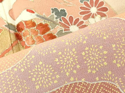 平和屋着物■豪華黒留袖　刺繍　扇面飛鶴花文　金彩　正絹　逸品　CABM0923oy