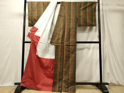 平和屋着物■上質な紬　格子　琉球絣文様　正絹　逸品　未使用　CABM0927oy