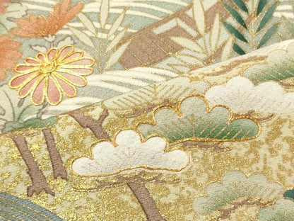 平和屋着物■豪華色留袖　駒刺繍　流水花松文　暈し染め　金彩　三越扱い　正絹　逸品　CABM0935oy