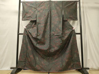 平和屋着物■上質な紬　花唐草文　黒地　正絹　逸品　未使用　CABM0946oy