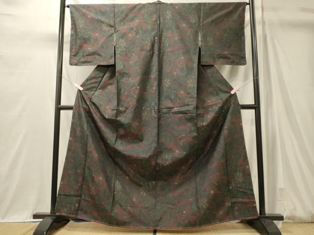 平和屋着物■上質な紬　花唐草文　黒地　正絹　逸品　未使用　CABM0946oy