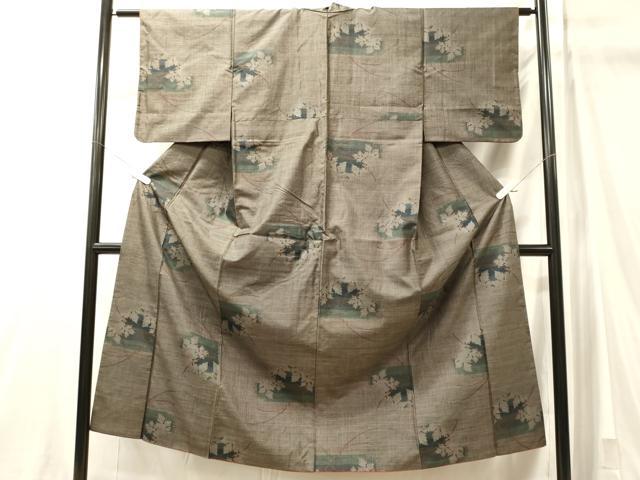 平和屋着物■本場大島紬　9マルキ　草葉文　正絹　逸品　CABM0948oy