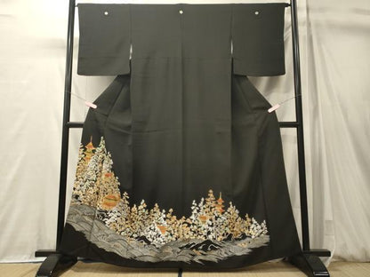 平和屋着物■豪華黒留袖　駒刺繍　立波風景草木文　金彩　正絹　逸品　CABM0955oy