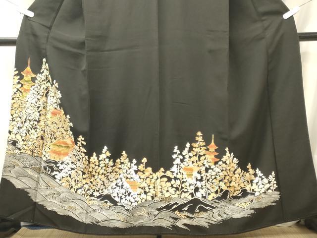 平和屋着物■豪華黒留袖　駒刺繍　立波風景草木文　金彩　正絹　逸品　CABM0955oy