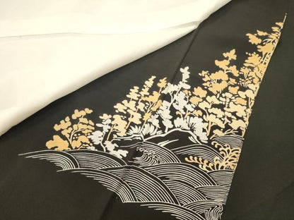 平和屋着物■豪華黒留袖　駒刺繍　立波風景草木文　金彩　正絹　逸品　CABM0955oy