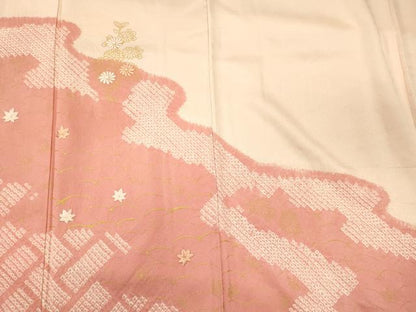 平和屋着物■訪問着　刺繍　絞り　芝草花文　金彩　正絹　逸品　CABM0980oy