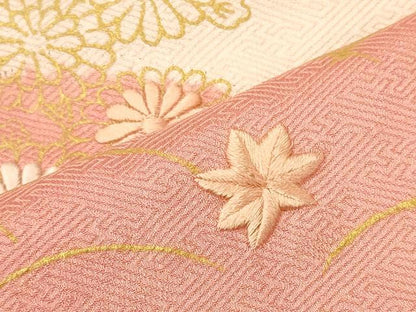 平和屋着物■訪問着　刺繍　絞り　芝草花文　金彩　正絹　逸品　CABM0980oy