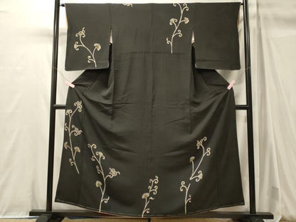 平和屋着物■訪問着　花唐草文　黒地　正絹　逸品　未使用　CABM0984oy