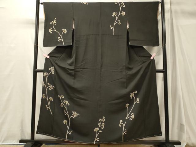 平和屋着物■訪問着　花唐草文　黒地　正絹　逸品　未使用　CABM0984oy