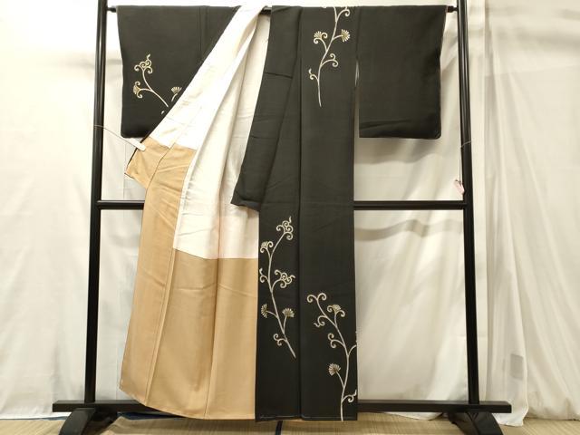 平和屋着物■訪問着　花唐草文　黒地　正絹　逸品　未使用　CABM0984oy