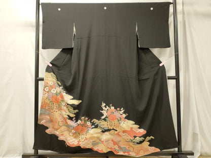 平和屋着物■豪華黒留袖　駒刺繍　道長花車文　金彩　正絹　逸品　CABM0994oy