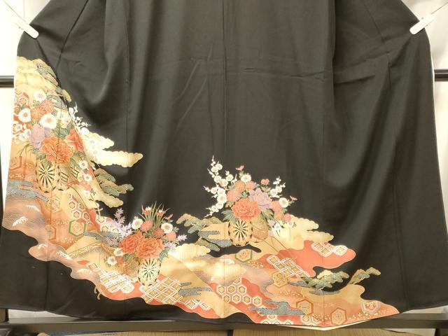 平和屋着物■豪華黒留袖　駒刺繍　道長花車文　金彩　正絹　逸品　CABM0994oy