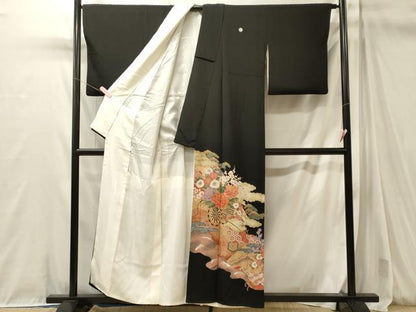 平和屋着物■豪華黒留袖　駒刺繍　道長花車文　金彩　正絹　逸品　CABM0994oy