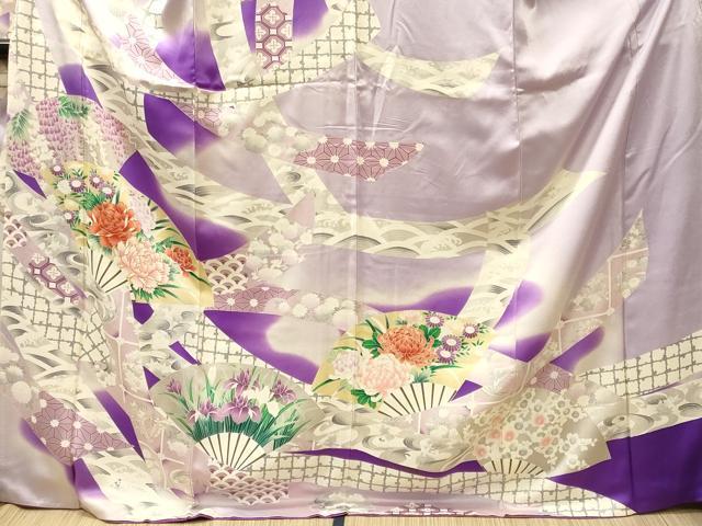 平和屋着物■豪華振袖　駒刺繍　扇面花文　暈し染め　正絹　逸品　CABM0995oy