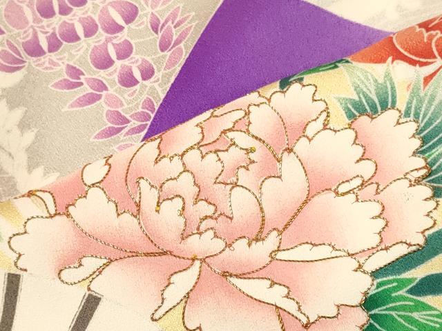 平和屋着物■豪華振袖　駒刺繍　扇面花文　暈し染め　正絹　逸品　CABM0995oy