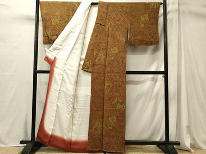 平和屋着物■上質な小紋　人物更紗花文　鬼しぼ縮緬　正絹　逸品　未使用　CABM1007oy
