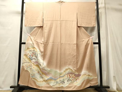 平和屋着物■豪華色留袖　片輪車草花文　暈し染め　金銀彩　正絹　逸品　CABM1016oy
