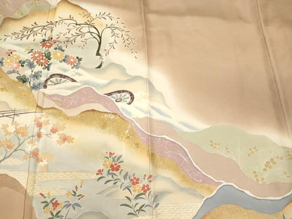 平和屋着物■豪華色留袖　片輪車草花文　暈し染め　金銀彩　正絹　逸品　CABM1016oy
