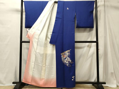 平和屋着物■訪問着　駒刺繍　総絞り　誰が袖人物花文　金銀糸　正絹　逸品　CABM1021oy