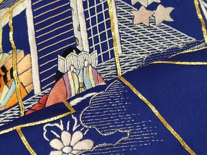 平和屋着物■訪問着　駒刺繍　総絞り　誰が袖人物花文　金銀糸　正絹　逸品　CABM1021oy