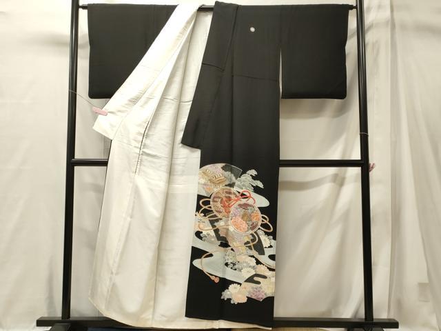 平和屋着物■豪華黒留袖　刺繍　流水鼓花文　金彩　正絹　逸品　CABM1024oy