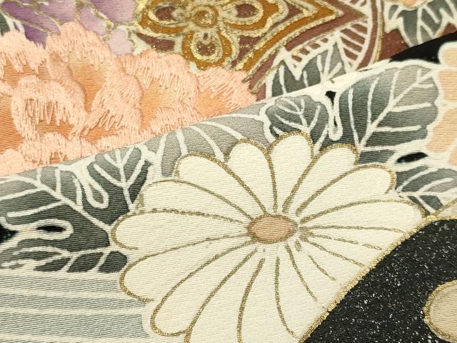 平和屋着物■豪華黒留袖　刺繍　流水鼓花文　金彩　正絹　逸品　CABM1024oy