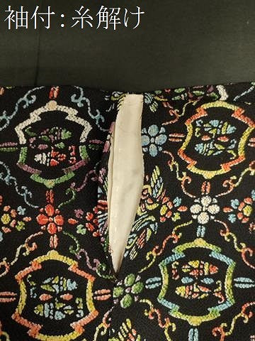 平和屋着物■上質な小紋　花鳥文　黒地　鬼しぼ縮緬　正絹　逸品　CABM1034oy