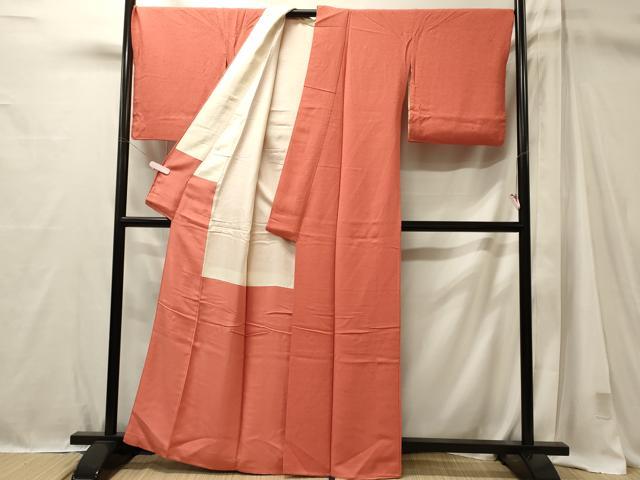 平和屋着物■上質な色無地　鉛丹色　正絹　逸品　CABM1037oy
