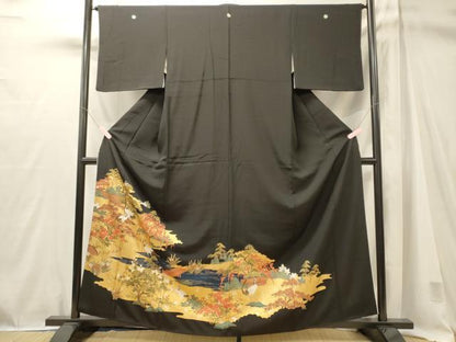 平和屋着物■豪華黒留袖　群鶴花松文　金銀彩　正絹　逸品　CABM1042oy