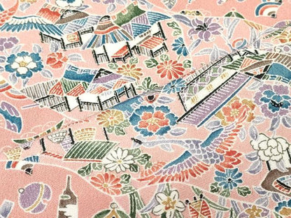 平和屋着物■小紋　道長風景吉祥花文　洗える着物　CABM1053oy