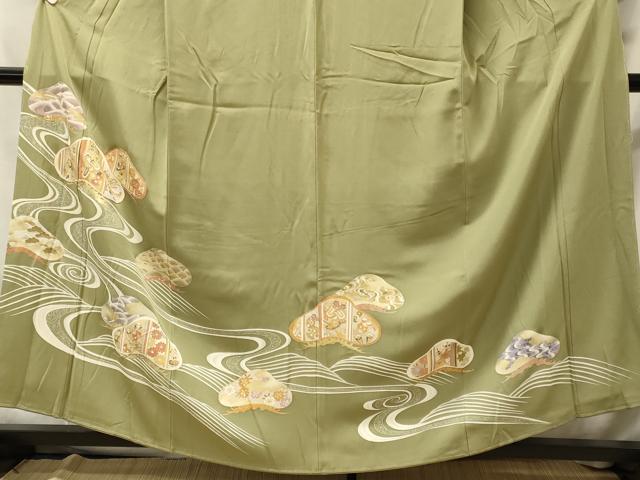 平和屋着物■豪華色留袖　駒刺繍　流水笠松吉祥文　金彩　正絹　逸品　未使用　CABM1078oy