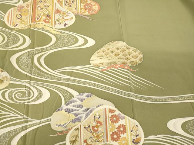 平和屋着物■豪華色留袖　駒刺繍　流水笠松吉祥文　金彩　正絹　逸品　未使用　CABM1078oy