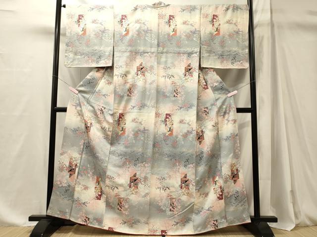 平和屋着物■上質な小紋　短冊流水草花文　暈し染め　金銀彩　正絹　逸品　未使用　CABM1079oy