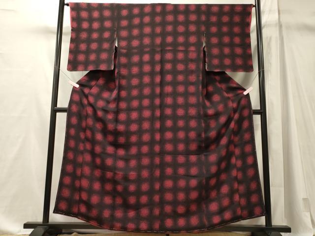 平和屋着物■上質な小紋　霞文　黒地　正絹　逸品　未使用　CABM1087oy