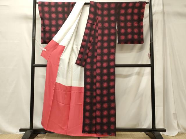 平和屋着物■上質な小紋　霞文　黒地　正絹　逸品　未使用　CABM1087oy