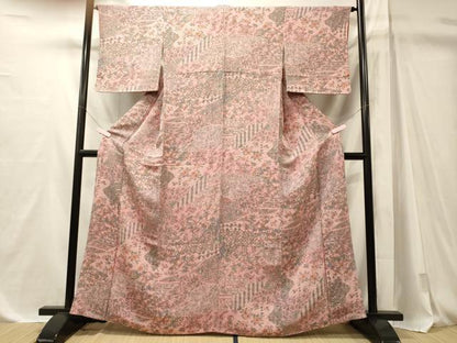 平和屋着物■上質な小紋　吉祥更紗花唐草文　鬼しぼ縮緬　正絹　逸品　未使用　CABM1089oy