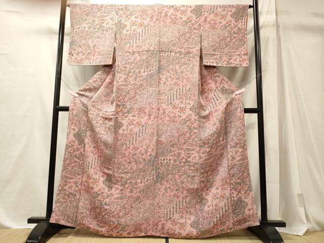 平和屋着物■上質な小紋　吉祥更紗花唐草文　鬼しぼ縮緬　正絹　逸品　未使用　CABM1089oy