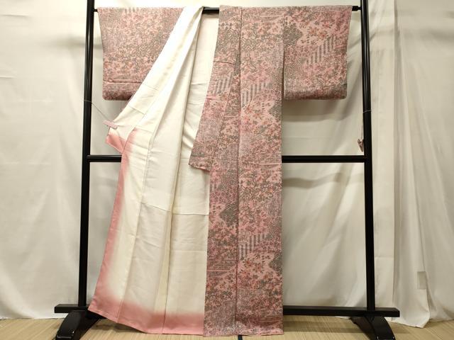 平和屋着物■上質な小紋　吉祥更紗花唐草文　鬼しぼ縮緬　正絹　逸品　未使用　CABM1089oy