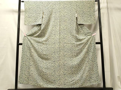 平和屋着物■上質な紬　型染め　流水檜扇花文　正絹　逸品　CABM1091oy