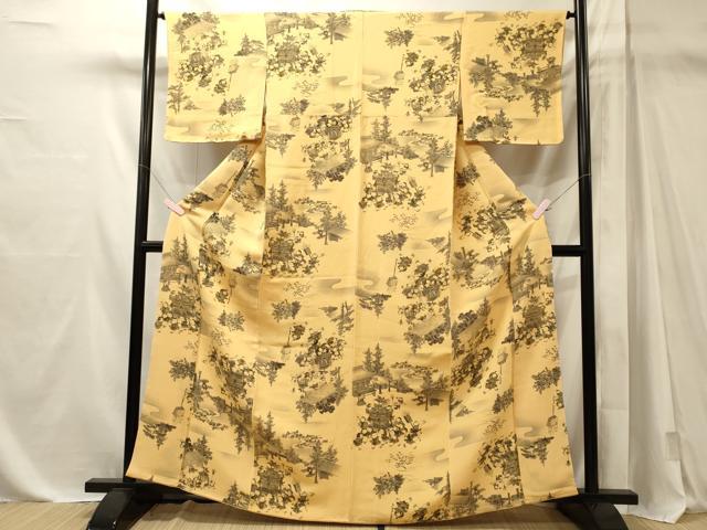平和屋着物■上質な小紋　人物風景文　暈し染め　金彩　鬼しぼ縮緬　正絹　逸品　未使用　CABM1096oy