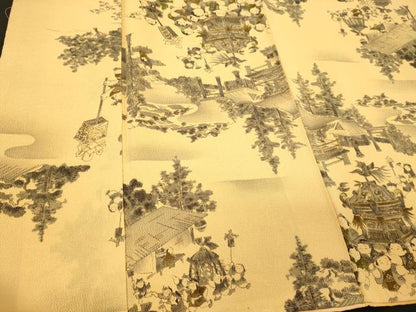 平和屋着物■上質な小紋　人物風景文　暈し染め　金彩　鬼しぼ縮緬　正絹　逸品　未使用　CABM1096oy