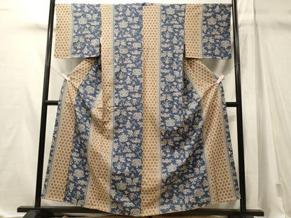 平和屋着物■上質な小紋　亀甲花鳥間道　正絹　逸品　未使用　CABM1101oy