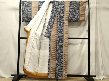 平和屋着物■上質な小紋　亀甲花鳥間道　正絹　逸品　未使用　CABM1101oy