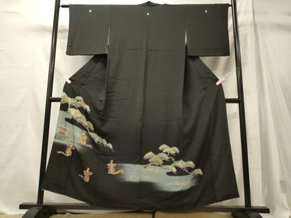 平和屋着物■豪華黒留袖　刺繍　人物枝松文　暈し染め　金彩　正絹　逸品　CABM1102oy